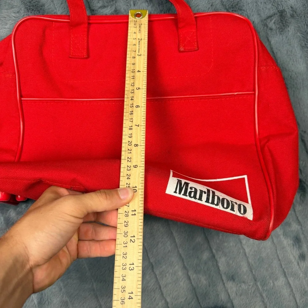 Vintage Marlboro Adventure Team Red Canvas Duffel Bag Weekend Travel Luggage 90s